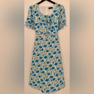 Scarlet Darkness Blue Floral Cottage Core Peasant Midi Dress SZ 2XL Back Tie